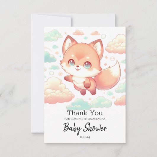 Sweet Majestic Fox Baby Dusche Dankeskarte (Vorderseite)