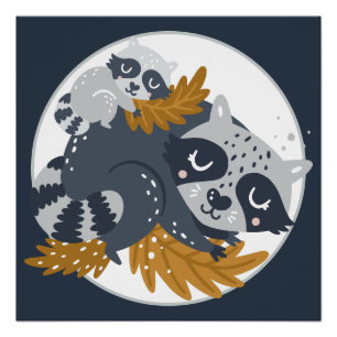 Sweet Mama Raccoon und Baby Napping Poster