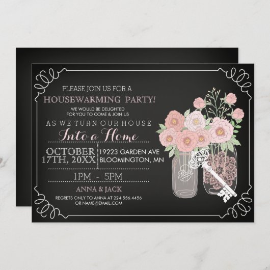 Sweet Mason Jar Chalkboard Housewarming Einladung (Vorne/Hinten)