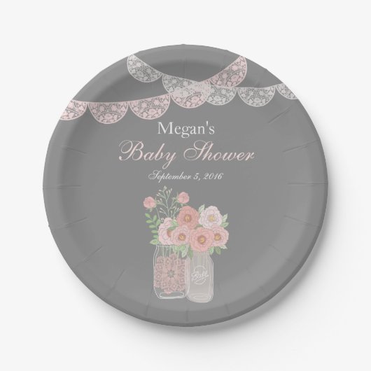 Sweet Mason Jar Pink Gray Baby Duschpapier Teller (Vorderseite)