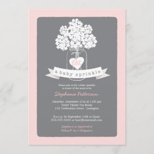 Sweet Mason Jar Pink   Gray Baby Sprinkle Einladung