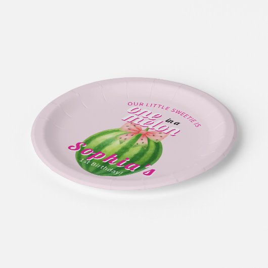 Sweet Melon First Birthday Party Pappteller (Schrägansicht)