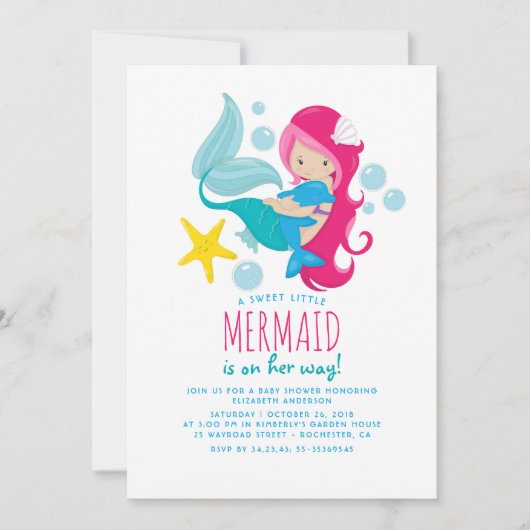 Sweet Mermaid Baby Dusche Einladung (Vorderseite)