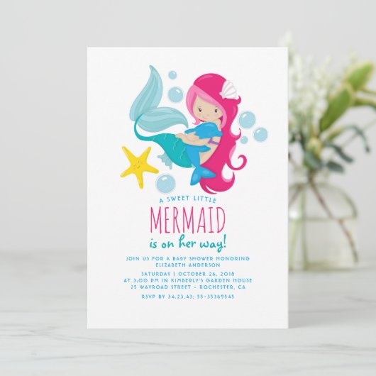 Sweet Mermaid Baby Dusche Einladung (Stehend Vorderseite)