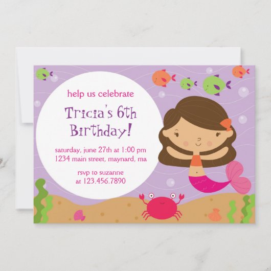 Sweet Mermaid Birthday Einladung (Vorderseite)
