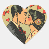 Sweet Mid Century Couple Retro Pop Art Herz-Aufkleber (Vorderseite)