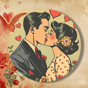 Sweet Mid Century Couple Retro Pop Art Quadratischer Aufkleber
