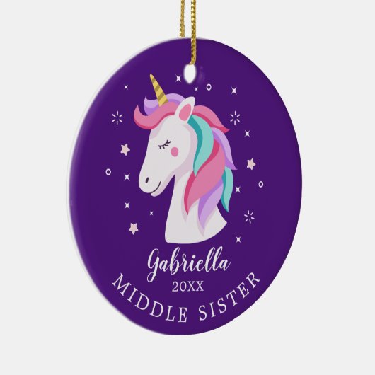 Sweet Middle Sister Unicorn Weihnachtsgeschenk Keramik Ornament (Rechts)