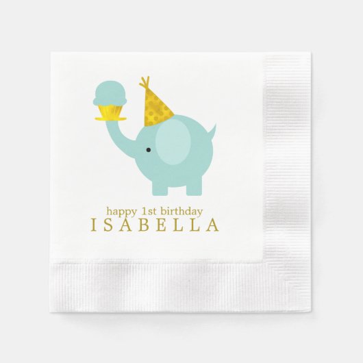 Sweet Mint Green Elephant Birthday Party Serviette (Vorderseite)