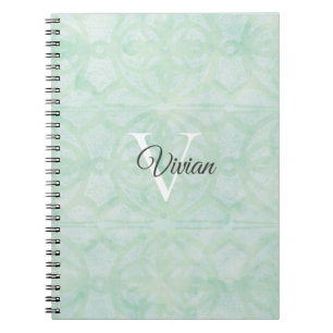 Sweet Mint Green Watercolor Monogram Name Throw Pi Notizblock
