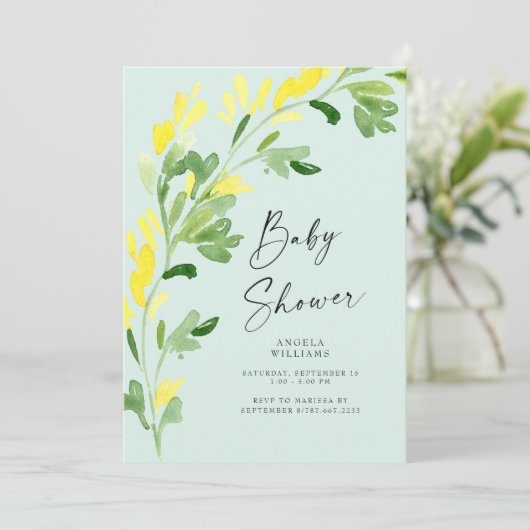 Sweet Mint Yellow Wildblumen Kinderdusche Einladung (Stehend Vorderseite)