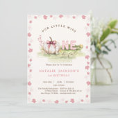 Sweet Miss Onederful Pink Bow Pumpkin 1. Geburtsta Einladung (Stehend Vorderseite)