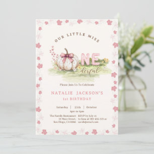 Sweet Miss Onederful Pink Bow Pumpkin 1. Geburtsta Einladung