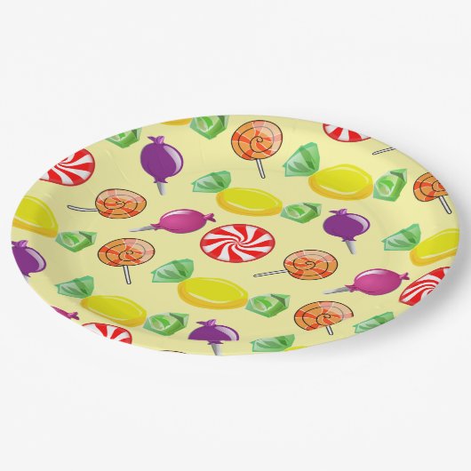 Sweet Mix Candy Muster gelb Pappteller (Schrägansicht)