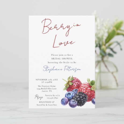 Sweet Mixed Berries Berry In Love Bridal Shower Einladung (Stehend Vorderseite)