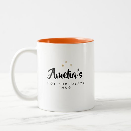 Sweet Modern Individuelle Name Script Hot Chocolat Zweifarbige Tasse (Links)