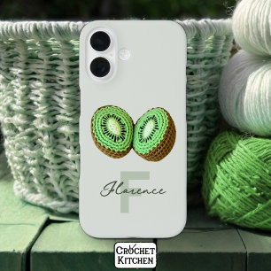 Sweet Modern Minimal Green Crochet Kiwi Name iPhone 16 Hülle