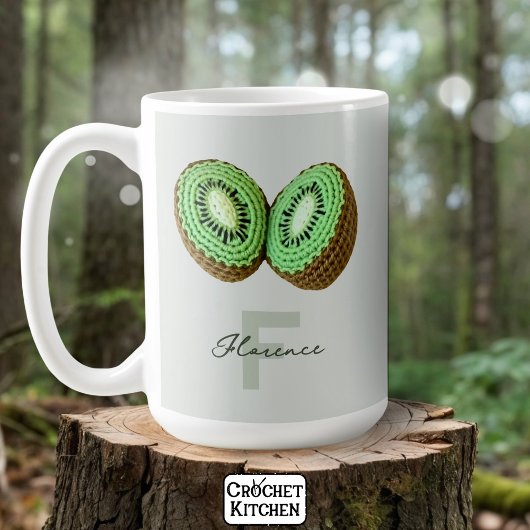 Sweet Modern Minimal Green Crochet Kiwi Name Kaffeetasse
