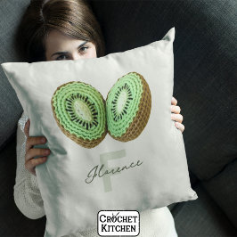 Sweet Modern Minimal Green Crochet Kiwi Name Kissen