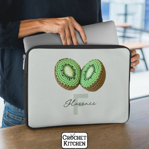 Sweet Modern Minimal Green Crochet Kiwi Name Laptopschutzhülle