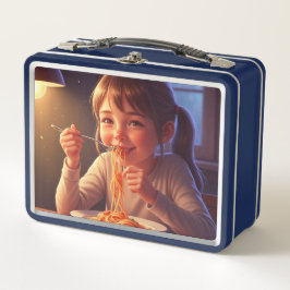 Sweet Modest Design – Jewish Girl Eating Pasta Metall Brotdose