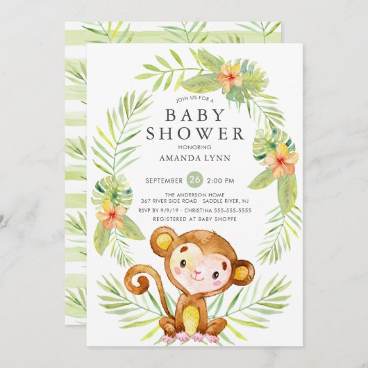 Sweet Monkey Boy Baby Shower Einladung (Vorne/Hinten)