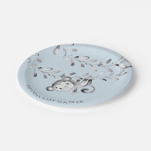 Sweet Monkey Boys Baby Shower 7" Platten Pappteller (Schrägansicht)