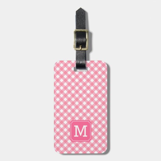 Sweet Monogram Baby Pink Gingham Gepäckanhänger (Vorderseite vertikal)