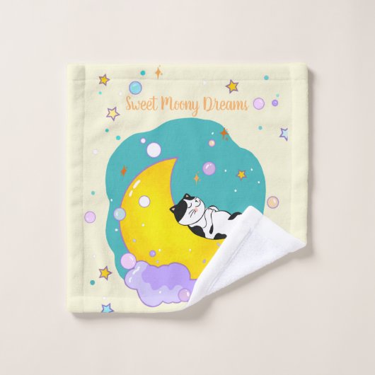 "Sweet Moony Dreams" Kitty Sleep auf dem Mond Waschlappen (Waschlappen)