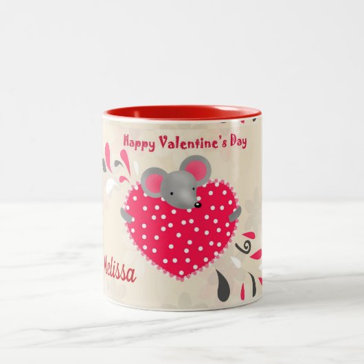 Sweet Mouse Happy Valentines Day Cup Custom Zweifarbige Tasse (Mittel)