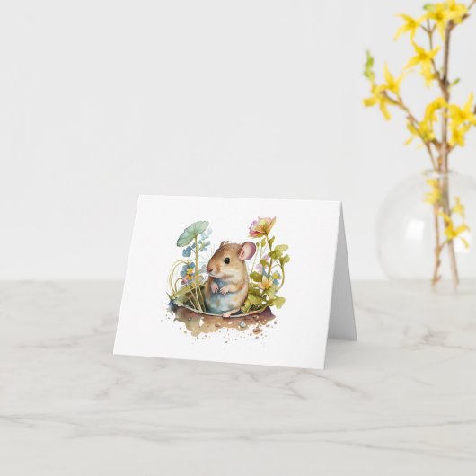 Sweet Mouse in Pot of Blume BLANK Karte (Gelbe Blume)