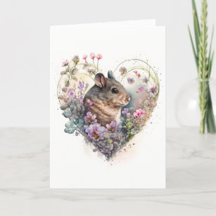 Sweet Mouse mit violetten Blumen Valentinstag Feiertagskarte