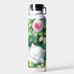 Sweet Napping White Kitten unter der Rose Bush Trinkflasche