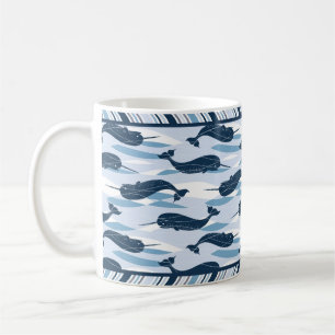 Sweet Narwhal Allover Print Navy Blau Kaffeetasse