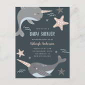 Sweet Narwhal Nautical Themed Baby Dusche Einladungspostkarte (Vorderseite)
