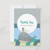 Sweet Nautical Whale Octopus Blue Baby Dusche Dankeskarte (Vorderseite)