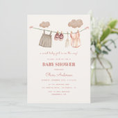 Sweet Neutral Pink Boho Baby Girl Clothes Dusche Einladung (Stehend Vorderseite)