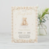 Sweet Neutral Teddy Bear Baby Shower Invite Einladung (Stehend Vorderseite)
