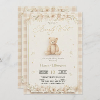 Sweet Neutral Teddy Bear Baby Shower Invite Einladung