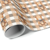 Sweet Neutral Teddy Bear Plaid Geschenkpapier (Rolleneckpunkt)