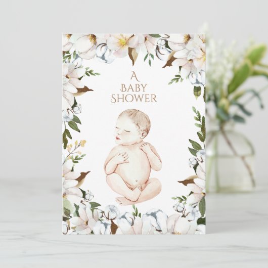 Sweet Newborn Baby Floral Baby Dusche Einladung (Stehend Vorderseite)