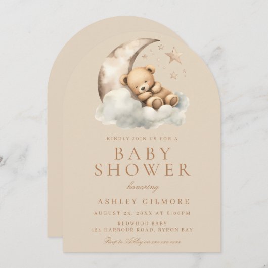 Sweet Niedlich Beige Neutral Baby Dusche Einladung (Vorne/Hinten)