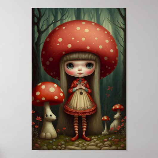 Sweet Niedlich Little Mushroom Hat Girl Art Poster (Vorne)
