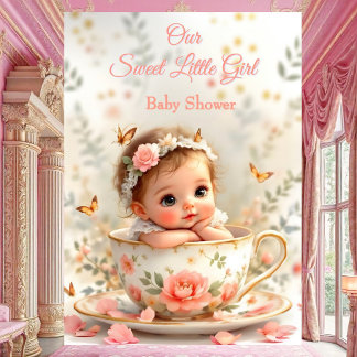 Sweet Niedlich Peach Pink Girl Baby Dusche Teacup Einladung