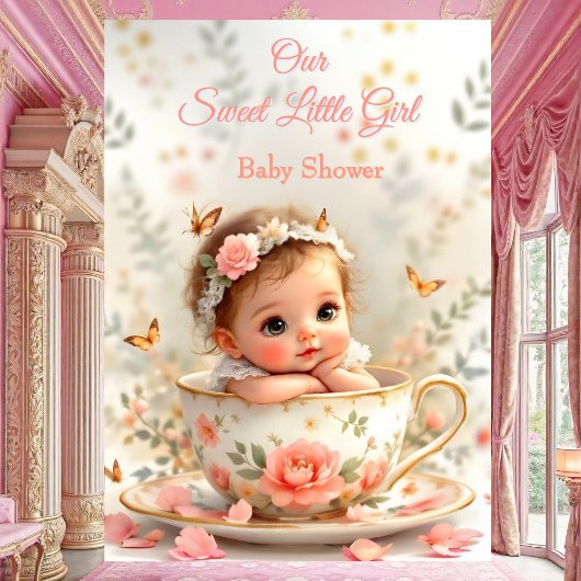 Sweet Niedlich Peach Pink Girl Baby Dusche Teacup Einladung