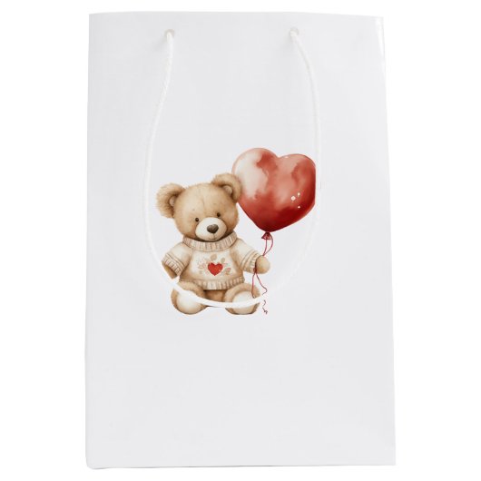 Sweet Niedlich Teddy Bear Heart Baby Shower Mittlere Geschenktüte (Vorderseite)