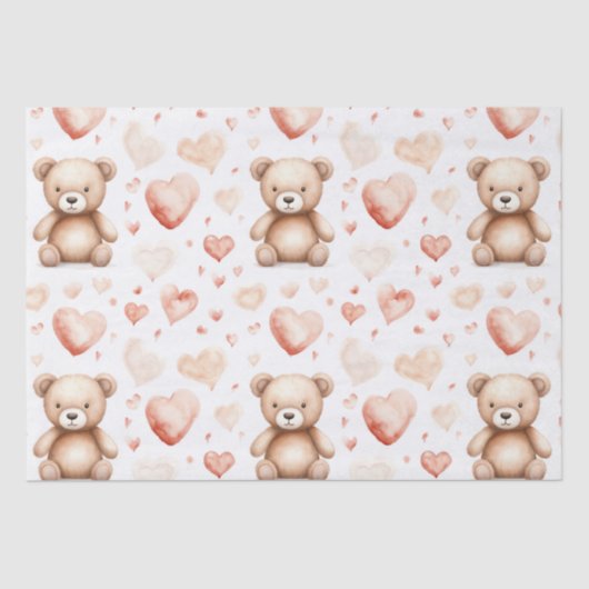 Sweet Niedlich Teddy Bear Heart Baby Shower Seidenpapier (Vorderseite)