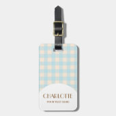 Sweet Niedlicher, hellblauer Babyblauer Gingham Gepäckanhänger (Vorderseite vertikal)