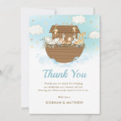 Sweet Noah's Ark Blue Boy Baby Shower Sprinkle Dankeskarte (Vorderseite)