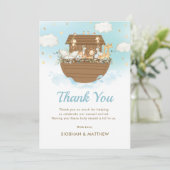 Sweet Noah's Ark Blue Boy Baby Shower Sprinkle Dankeskarte (Stehend Vorderseite)